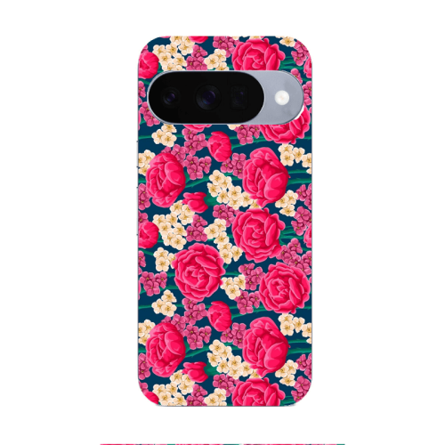 Google Pixel 10 Red and pink Flowers Transparent Silicone TPU Θήκη